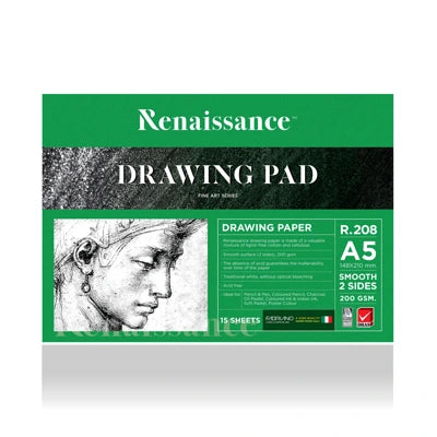 RENAISSANCE สมุดวาดเขียน ผิวเรียบ 200 แกรม ขนาด A5 จำนวน 15 แผ่น